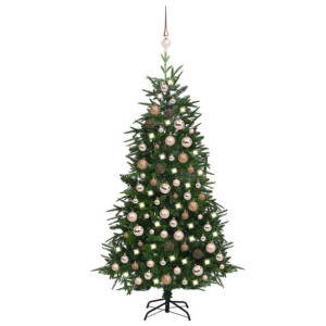 Sztuczna choinka z LED i bombkami, zielona, 180 cm, PVC i PE