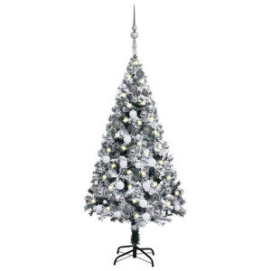 Sztuczna choinka z lampkami LED i bombkami, zielona, 120 cm