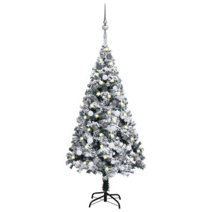 Sztuczna choinka z LED i zestawem bombek, zielona, 150 cm, PVC