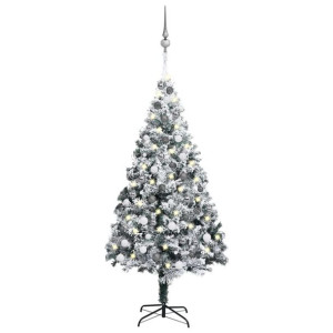 Sztuczna choinka z LED i zestawem bombek, zielona, 180 cm, PVC