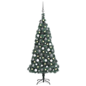 Sztuczna choinka z LED i bombkami, zielona, 120 cm, PVC i PE