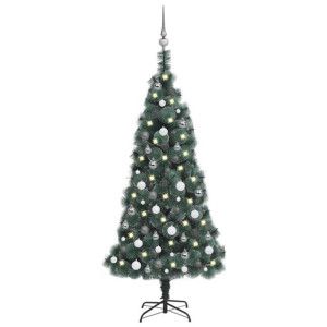 Sztuczna choinka z LED i bombkami, zielona, 150 cm, PVC i PE