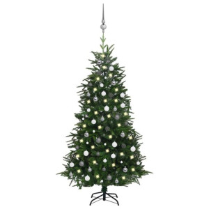 Sztuczna choinka z LED i bombkami, zielona, 180 cm, PVC i PE