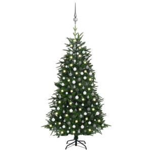 Sztuczna choinka z LED i bombkami, zielona, 240 cm, PVC i PE