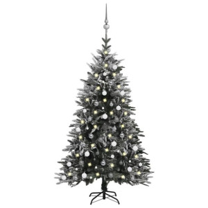Sztuczna choinka ośnieżona, z LED i bombkami, 180 cm, PVC i PE