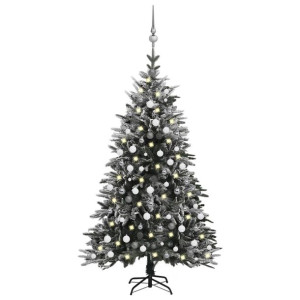 Sztuczna choinka ośnieżona, z LED i bombkami, 210 cm, PVC i PE