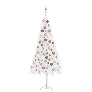 Sztuczna choinka narożna z LED i bombkami, biała, 120 cm, PVC