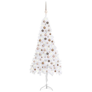 Sztuczna choinka narożna z LED i bombkami, biała, 180 cm, PVC