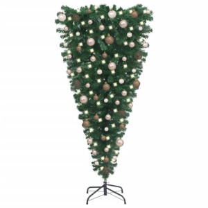 Odwrócona, sztuczna choinka z lampkami LED i bombkami, 150 cm