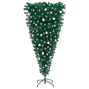 Odwrócona, sztuczna choinka z lampkami LED i bombkami, 150 cm