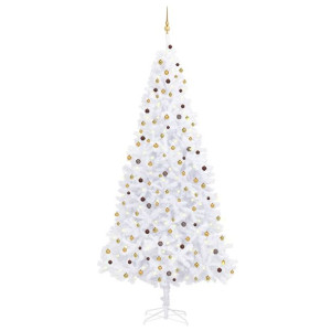 Sztuczna choinka z lampkami LED i bombkami, 300 cm, biała