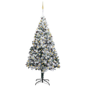 Sztuczna choinka ośnieżona, z LED i bombkami, zielona, 300 cm