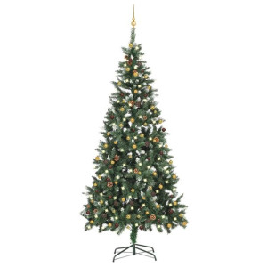 Sztuczna choinka z lampkami LED i bombkami, 210 cm