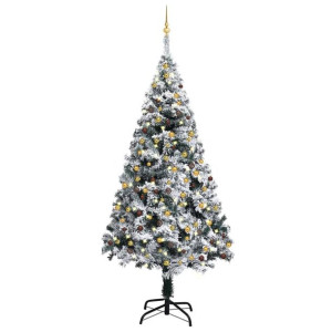 Sztuczna choinka z LED i bombkami, zielona, 240 cm, PVC