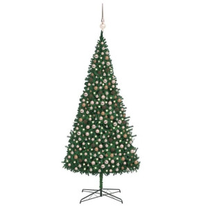 Sztuczna choinka z lampkami LED i bombkami, 400 cm, zielona