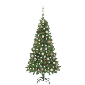 Sztuczna choinka z lampkami LED, bombkami i szyszkami, 150 cm