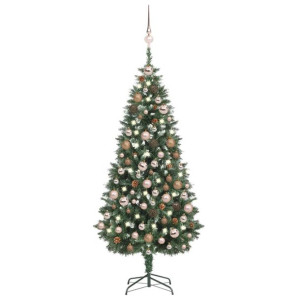 Sztuczna choinka z lampkami LED, bombkami i szyszkami, 180 cm