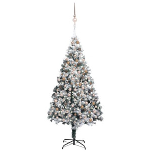 Sztuczna choinka z LED i bombkami, zielona, 240 cm, PVC