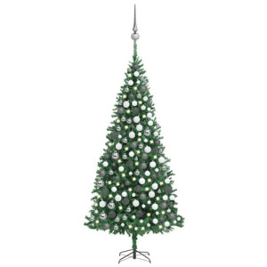 Sztuczna choinka z lampkami LED i bombkami, 300 cm, zielona