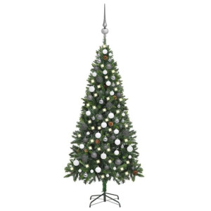 Sztuczna choinka z lampkami LED, bombkami i szyszkami, 180 cm