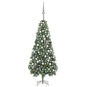 Sztuczna choinka z lampkami LED, bombkami i szyszkami, 210 cm