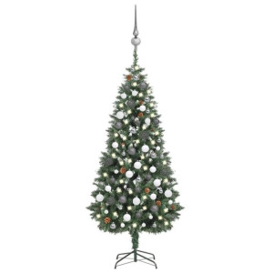 Sztuczna choinka z lampkami LED, bombkami i szyszkami, 180 cm
