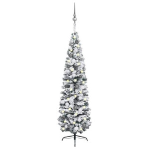 Smukła choinka z lampkami LED i bombkami, zielona, 240 cm