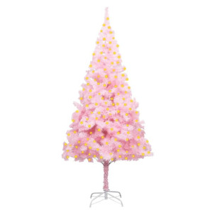 Sztuczna choinka ze stojakiem i LED, różowa, 210 cm, PVC