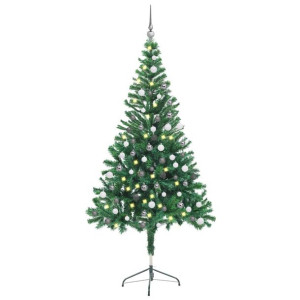 Sztuczna choinka z lampkami LED i bombkami, 150 cm, 380 gałązek