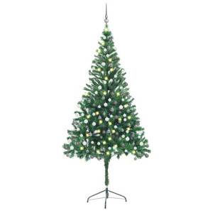 Sztuczna choinka z lampkami LED i bomkami, 210 cm, 910 gałązek