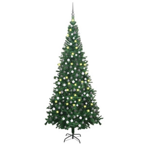 Sztuczna choinka z lampkami LED i bombkami, L 240 cm, zielona