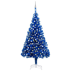 Sztuczna choinka z LED i bombkami, niebieska, 240 cm, PVC