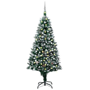 Sztuczna choinka z LED, bombkami i szyszkami, 210 cm