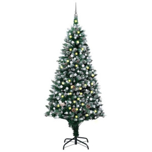 Sztuczna choinka z LED, bombkami i szyszkami, 240 cm