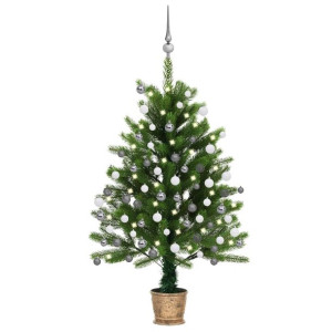 Sztuczna choinka z lampkami LED i bombkami, 90 cm, zielona