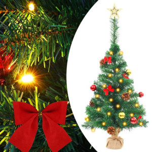 Sztuczna choinka z bombkami i lampkami LED, zielona, 64 cm
