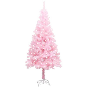 Sztuczna choinka ze stojakiem i LED, różowa, 240 cm, PVC