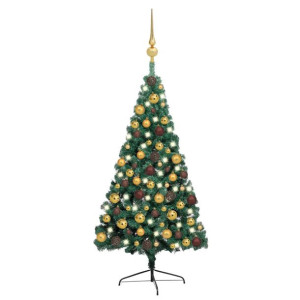 Sztuczna choinka, LED i zestaw bombek, połówka, zielona, 150 cm