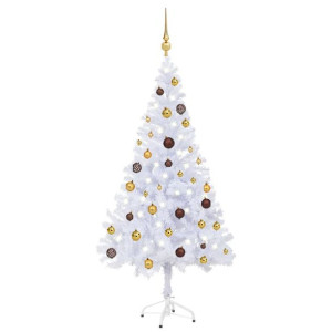 Sztuczna choinka z lampkami LED i bombkami, 150 cm, 380 gałązek