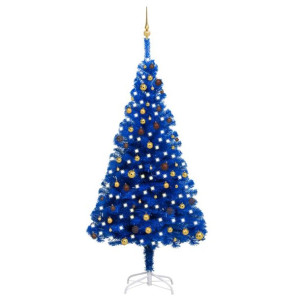 Sztuczna choinka z LED i bombkami, niebieska, 240 cm, PVC