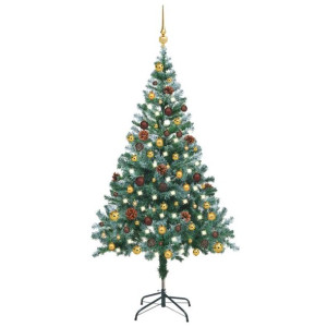 Sztuczna oszroniona choinka z LED, bombkami i szyszkami, 150 cm