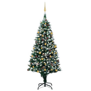 Sztuczna choinka z lampkami LED, bombkami i szyszkami, 240 cm