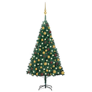 Sztuczna choinka z LED i zestawem bombek, zielona, 120 cm, PVC