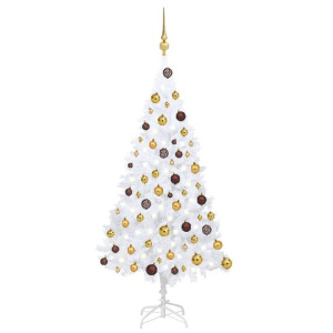 Sztuczna choinka z LED i zestawem bombek, biała, 120 cm, PVC