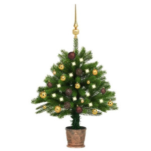 Sztuczna choinka z lampkami LED i bombkami, 65 cm, zielona