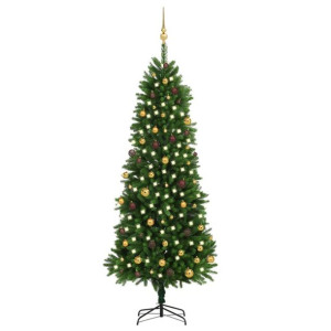 Sztuczna choinka z lampkami LED i bombkami, 240 cm, zielona