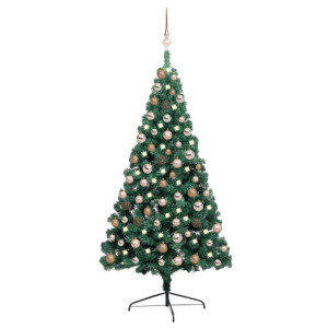 Sztuczna choinka, połówka, z LED i bombkami, zielona, 150 cm