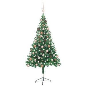 Sztuczna choinka z lampkami LED i bombkami, 150 cm, 380 gałązek