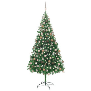Sztuczna choinka z lampkami LED i bombkami, 210 cm, 910 gałązek