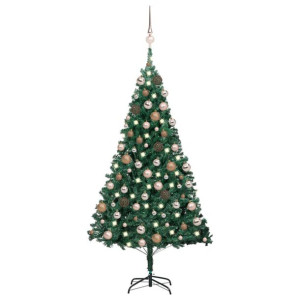 Sztuczna choinka z LED i zestawem bombek, zielona, 180 cm, PVC
